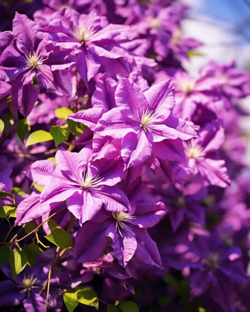 Lila Klematis i trädgården.
