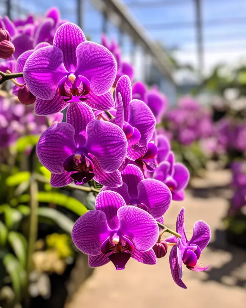 Lila Orkidéer i trädgården.