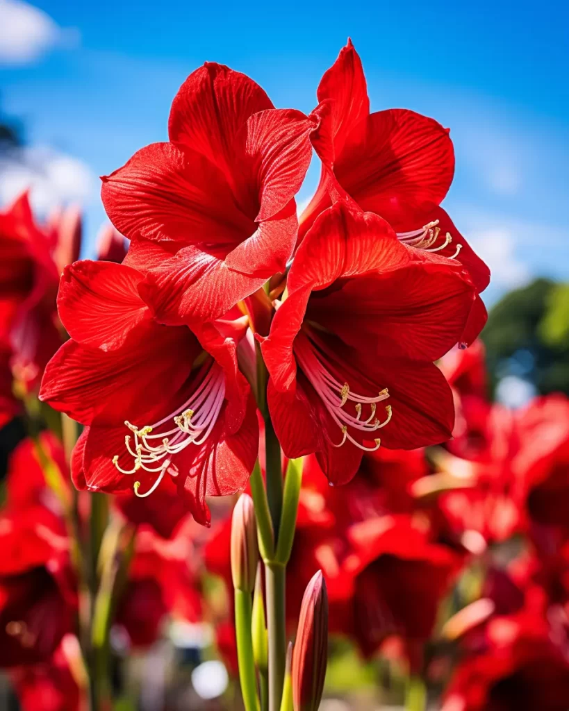 Röda Amaryllis i trädgården.