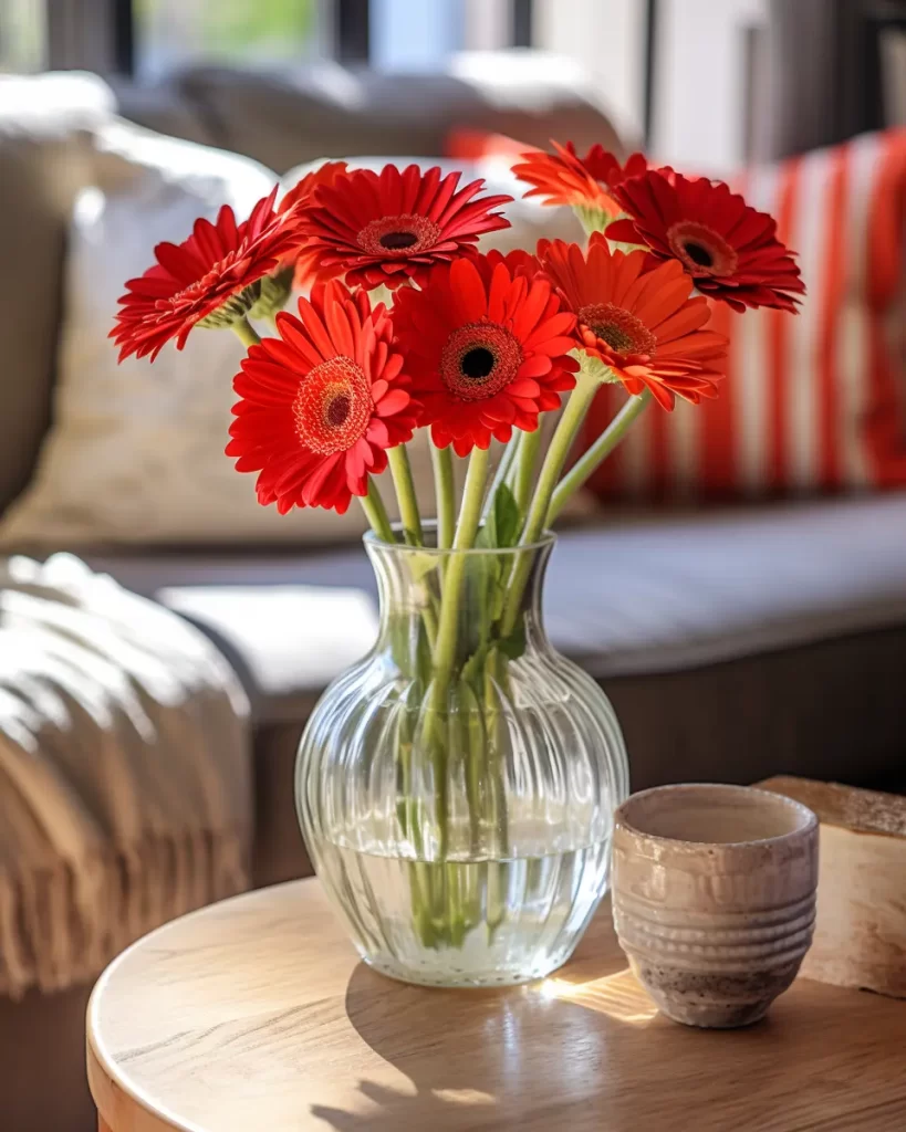 Röda Gerbera i vas.